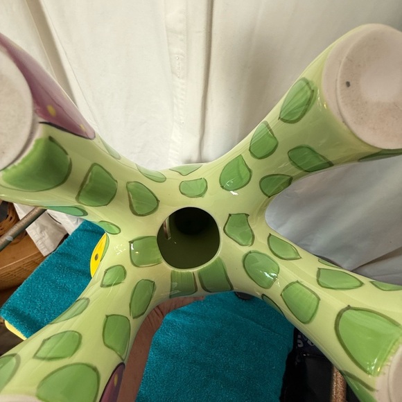 Giraffe Piggy Bank Ceramic Ganz signed Pati Green Polka Dots & Purple Eyes 15” - Picture 5 of 6